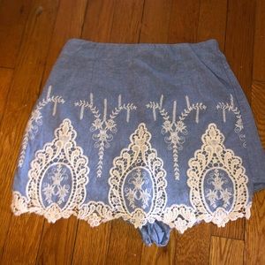 Detailed blue skort, size small, Rumor Boutique.